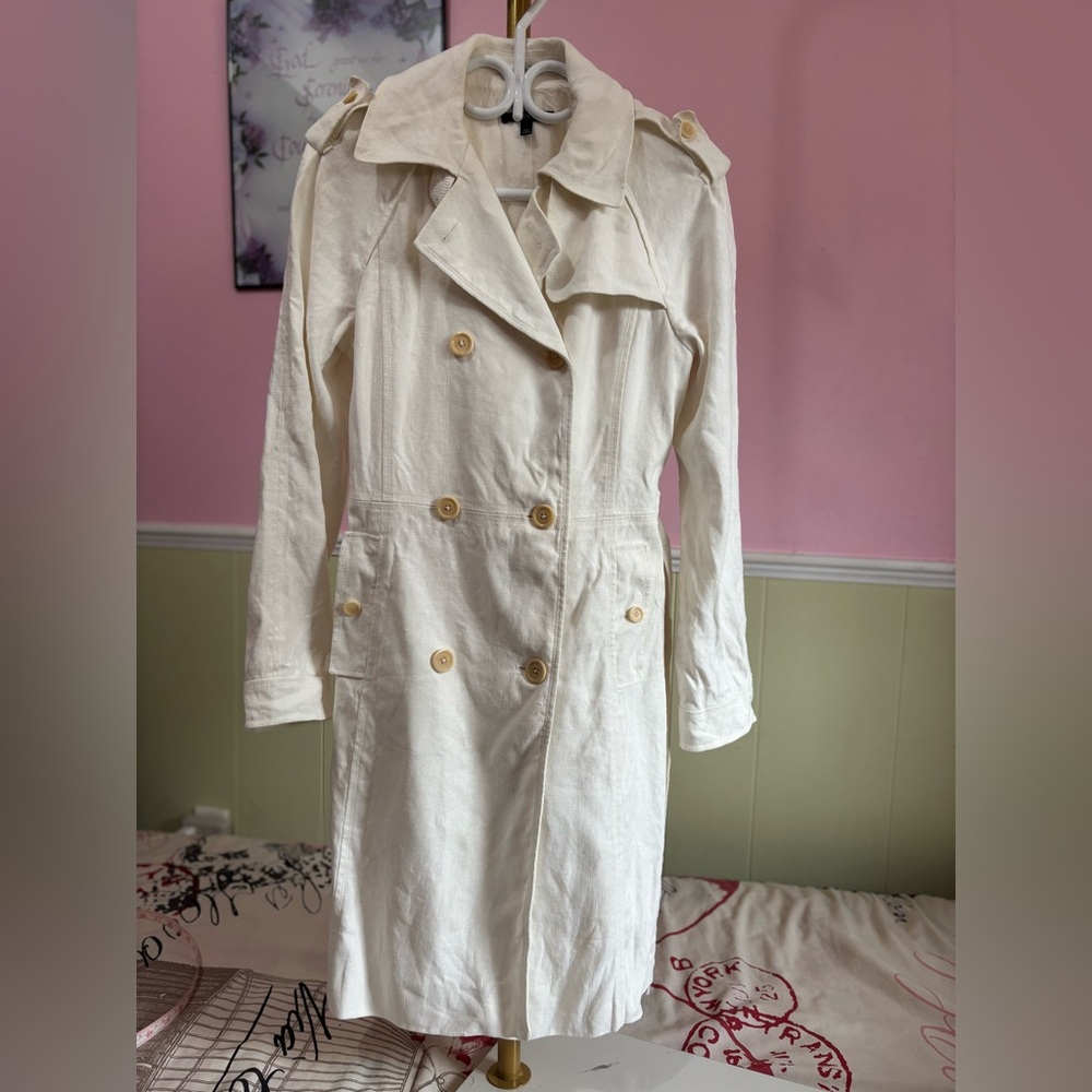 Hugo Boss Off-White Double-Breasted Trench Coat Size 6 - Picture 3 of 6